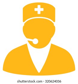 Medical Operator vector icon. Style is flat symbol, yellow color, rounded angles, white background.