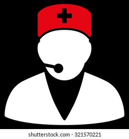 Medical Operator vector icon. Style is bicolor flat symbol, red and white colors, rounded angles, black background.