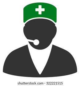 Medical Operator vector icon. Style is bi-color flat symbol, green and gray colors, rounded angles, white background.