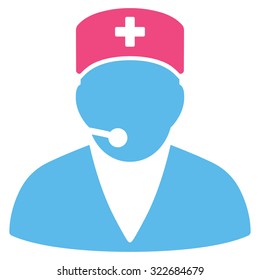 Medical Operator vector icon. Style is bicolor flat symbol, pink and blue colors, rounded angles, white background.