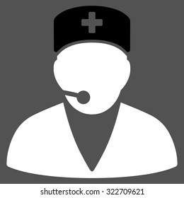 Medical Operator vector icon. Style is bicolor flat symbol, black and white colors, rounded angles, gray background.
