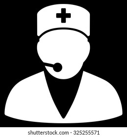 Medical Operator vector icon. Style is flat symbol, white color, rounded angles, black background.