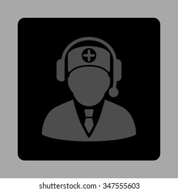 Medical Operator vector icon. Style is flat rounded square button, gray and black colors, silver background.