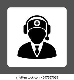 Medical Operator vector icon. Style is flat rounded square button, black and white colors, gray background.
