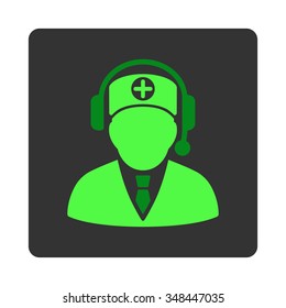 Medical Operator vector icon. Style is flat rounded square dark gray button, green symbol, white background.