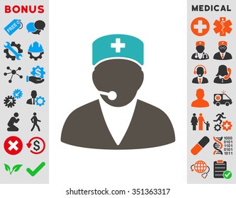 Medical Operator vector icon. Style is bicolor flat symbol, grey and cyan colors, rounded angles, white background.