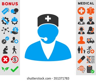 Medical Operator vector icon. Style is bicolor flat symbol, blue and gray colors, rounded angles, white background.