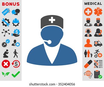 Medical Operator vector icon. Style is bicolor flat symbol, cobalt and gray colors, rounded angles, white background.