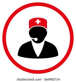 Medical Operator vector icon. Style is bicolor flat circled symbol, intensive red and black colors, rounded angles, white background.
