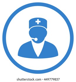 Medical Operator vector icon. Style is flat circled symbol, cobalt color, rounded angles, white background.