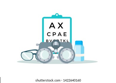 Medical Ophthalmologist Eyesight Check Up Concept Vector Illustration, Suitable For Wallpaper, Banner, Background, Card, Book Illustration, And Web Landing Page