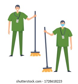 Medical Orderlies Without Mask And In Mask. Medical Workers On A White Background. Hospital Staff. Vector Illustration In A Flat Style. Trendy People.