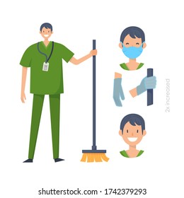 Medical Orderlies Without Mask And In Mask. Medical Workers On A White Background. Hospital Staff. Vector Illustration In A Flat Style. Trendy People.