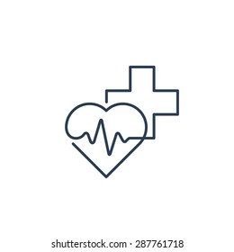 Medical outline logo, healthcare linear icon, cross and heart sign, medicare concept, health care center, diagnostics services