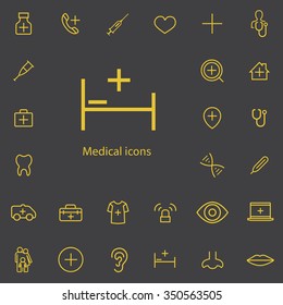 Medical outline, thin, flat, digital icon set for web and mobile