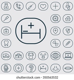 Medical outline, thin, flat, digital icon set for web and mobile