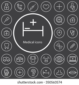 Medical outline, thin, flat, digital icon set for web and mobile