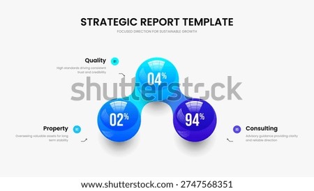 Medical Overview 3 Step Infographic Slide Layout. Simple Showcase Slideshow Design Vector Illustration. Advertising Profile Three Option Graph Presentation Template.