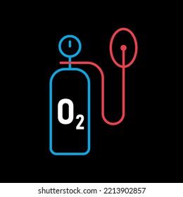 Medical oxygen cylinder vector flat icon on black background. Medical sign. Coronavirus. Graph symbol for medical web site and apps design, logo, app, UI