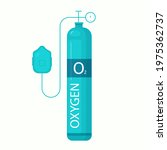 Medical Oxygen tank with face mask in style cartoon. Illustration isolated on white. In green colors