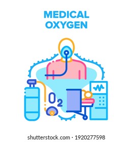 Medical Oxygen Vector Icon Concept. Medical Oxygen Cylinder Medical Equipment For Breathing Patient, Disease Human Life Maintenance Electronic Hospital Device For Surgery Color Illustration