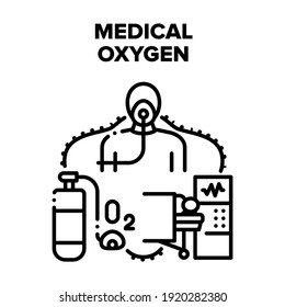 Concepto de icono del vector de oxígeno médico. Equipo Médico De Ciclismo De Oxígeno Médico Para Pacientes Respirantes, Mantenimiento De La Vida Humana Equipo De Hospital Electrónico Para Cirugía Ilustración Negra