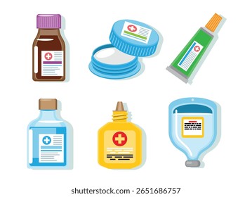Medizinische Verpackung und Medikamentenbehälter Vektor-Set