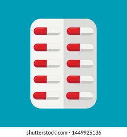 Medical packaging of red pills.  red blister with drugs.  medical treatment