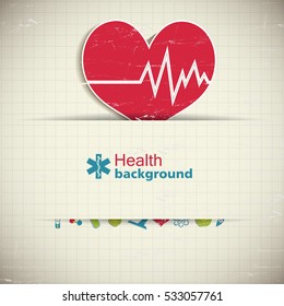 Medical paper style background with pulse and heart symbols vector illustration