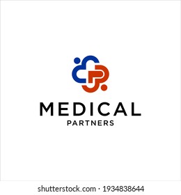 Medical Partners Logo,with Letter P And Cross Health Vector Design