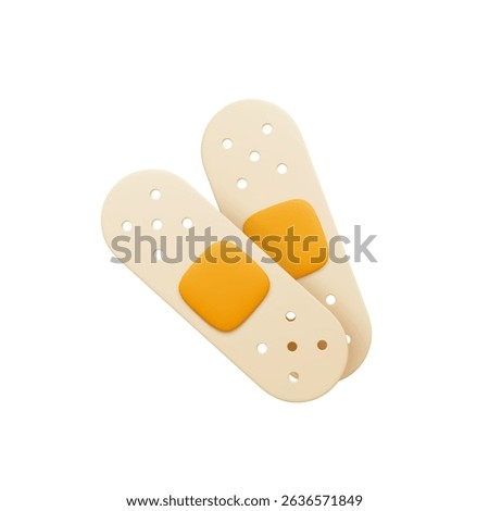 Medical patch 3d icon. Realistic plaster, home aid equipment, help with cuts or blisters. Adhesive plasters for first aid, healthcare, render vector elements