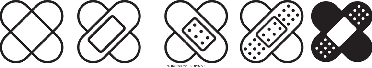 Medical patch icon black and white vector symbol. Minimalist bandage icons. Professional emergency medical and surgery sign. Modern web UI healthcare elements illustrate..