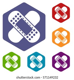 Medical patch icons set rhombus in different colors isolated on white background