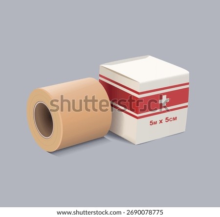 Medical patch in a roll on a gray background. Vector realistic 3d illustration