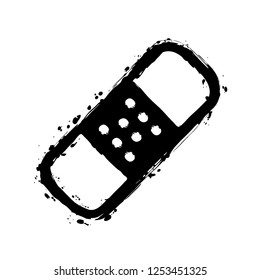 medical patch, simple icon. Black ink with splashes on white background