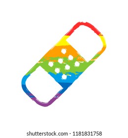medical patch, simple icon. Drawing sign with LGBT style, seven colors of rainbow (red, orange, yellow, green, blue, indigo, violet