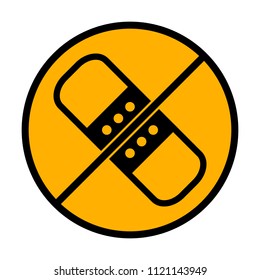 medical patch, simple icon. not allowed, black object in warning sign with orange background color