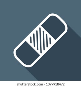 medical patch, simple icon. White flat icon with long shadow on background