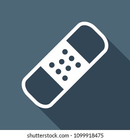 medical patch, simple icon. White flat icon with long shadow on background