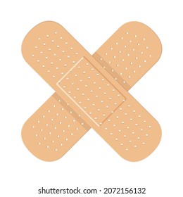 A medical patch. Two plasters glued crosswise. The concept of first aid. Vector illustration isolated on a white background for design and web.