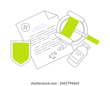 Medical patent abstract concept vector illustration. Legal medical patent document, clinical research, nonprescription preparation protected by trademark, pharmaceutical company abstract metaphor.