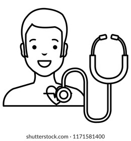 medical patient shirtless with heart and stethoscope