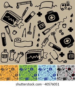 Medical pattern 5 color variations, vector illustration.