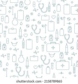 Medical Pattern Of Linear Icons. Vector Illustration