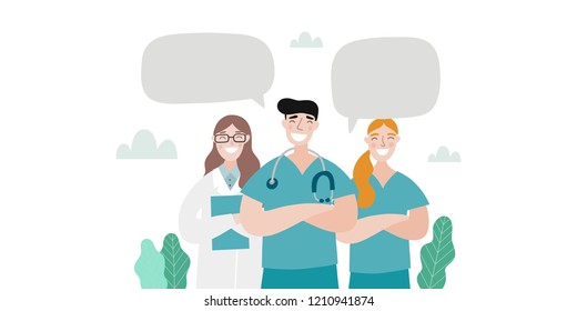 Medical people profession modern vector illustration. Doctor and hospital cartoon vector print.