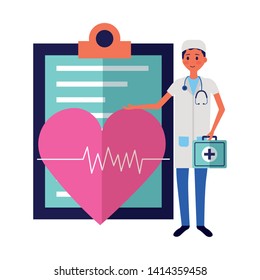 medical people staff clipboard and heartbeat suitcasevector illustration
