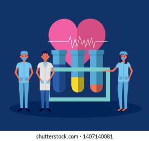 medical people staff laboratory test tubes heartbeat vector illustration