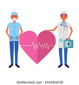 medical people staff professional heartbeat suitcasevector illustration