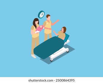  Medical performing cesarean sections 3d vector illustration concept