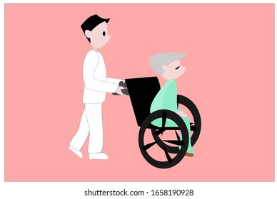 Medical personnel are caring for sick people. Vector person cartoon character on isolated background.